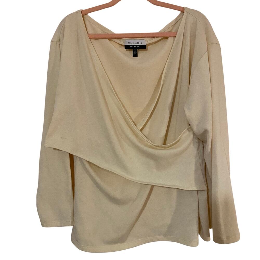 Eloquii Element Cream Faux Wrap Top - Plus Size